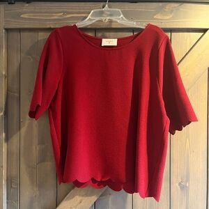 Cropped Scallop Trim Blouse - burgundy